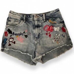 TRF DENIM Zara Graffiti Painted Denim Short Shorts Size 4